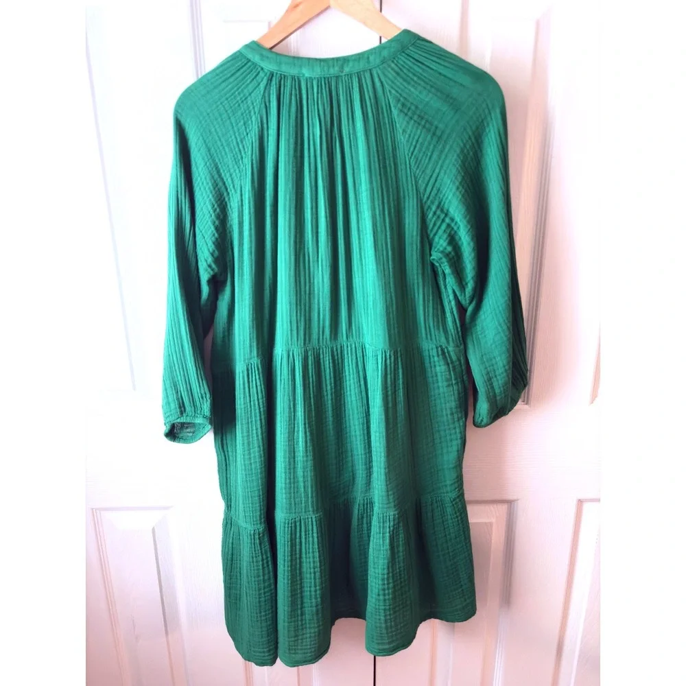 Michael Stars Sophia Kelly Green Cotton Gauze Tiered Relaxed Fit Mini Dress XS